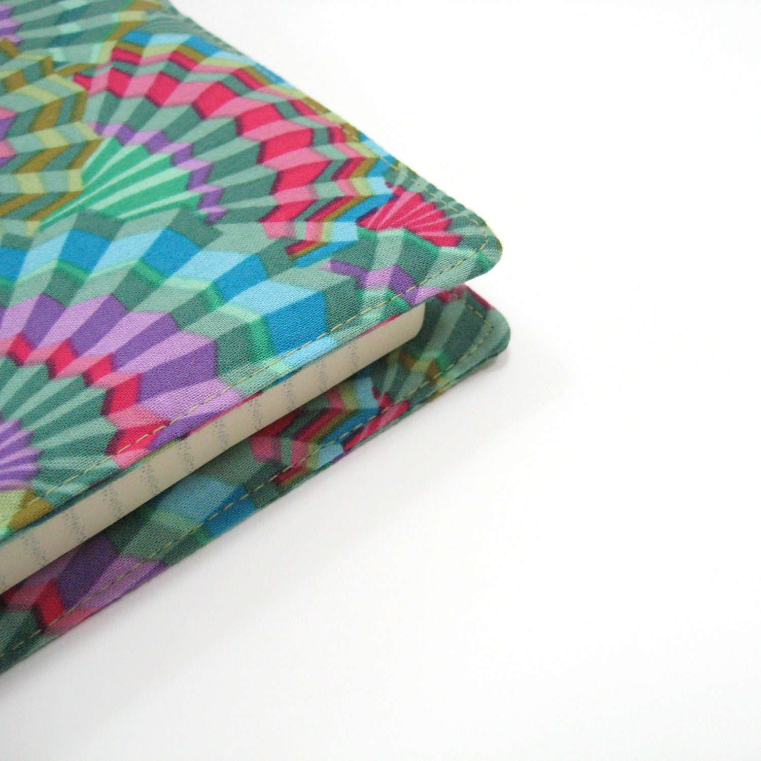 Large Moleskine 2013 planner cover, geometric fans green pink turquoise purple jewel, 21 x 13 cm