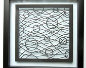 Waves and Circles Wall Art Home Décor Silhouette Paper Cutout In Black ORIGINAL Design SIGNED Handcut Handmade FRAMED One Of A Kind