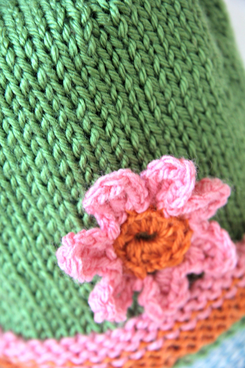 Green with Envy -  Handknit Hat with Flower (Youth S)