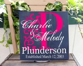 11x11 Wooden Sign Initial Sign With Couple Name Overlay With Last Name And Established Date