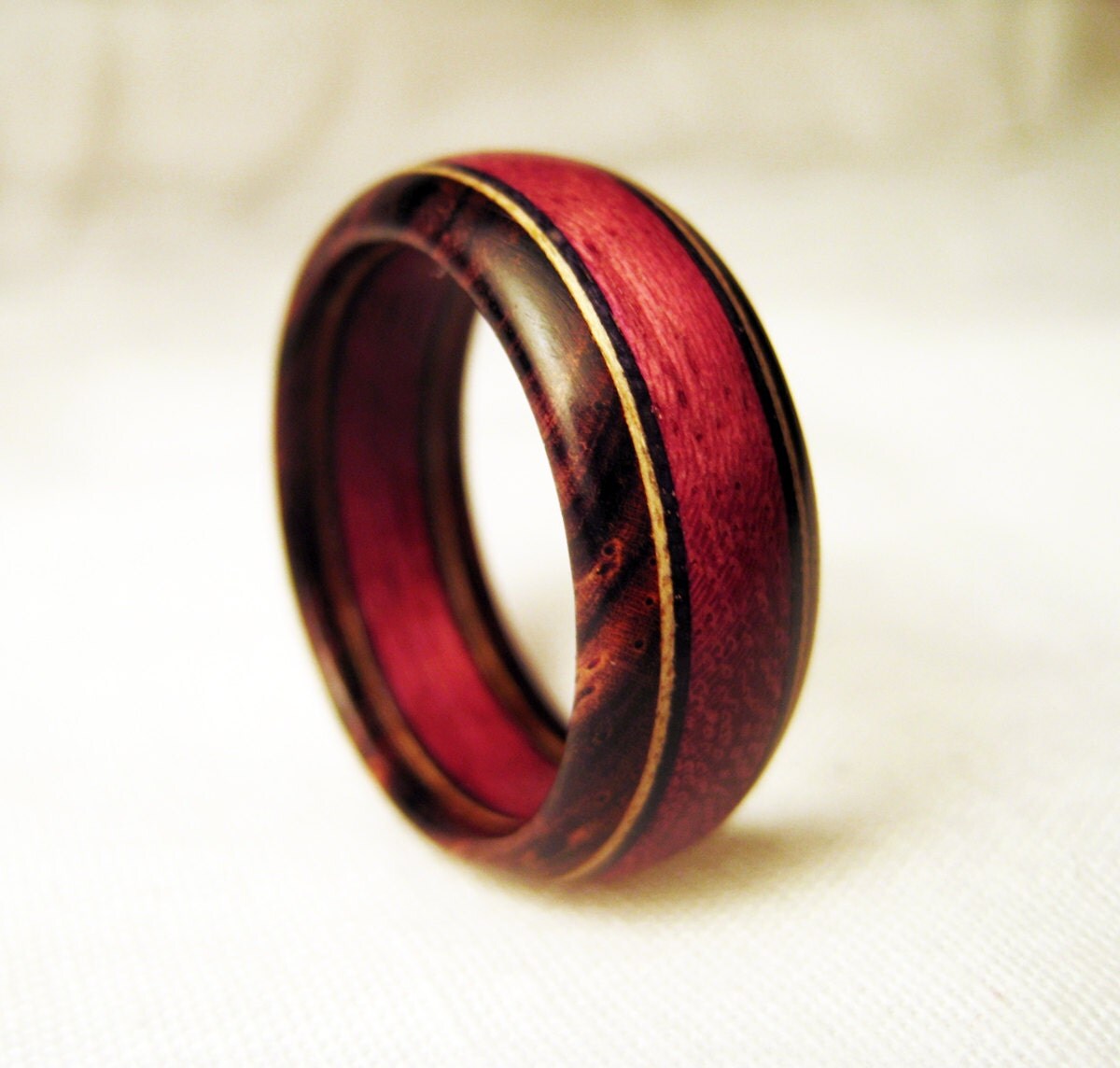 Purpleheart wood ring with cocobolo and veneer Wooden