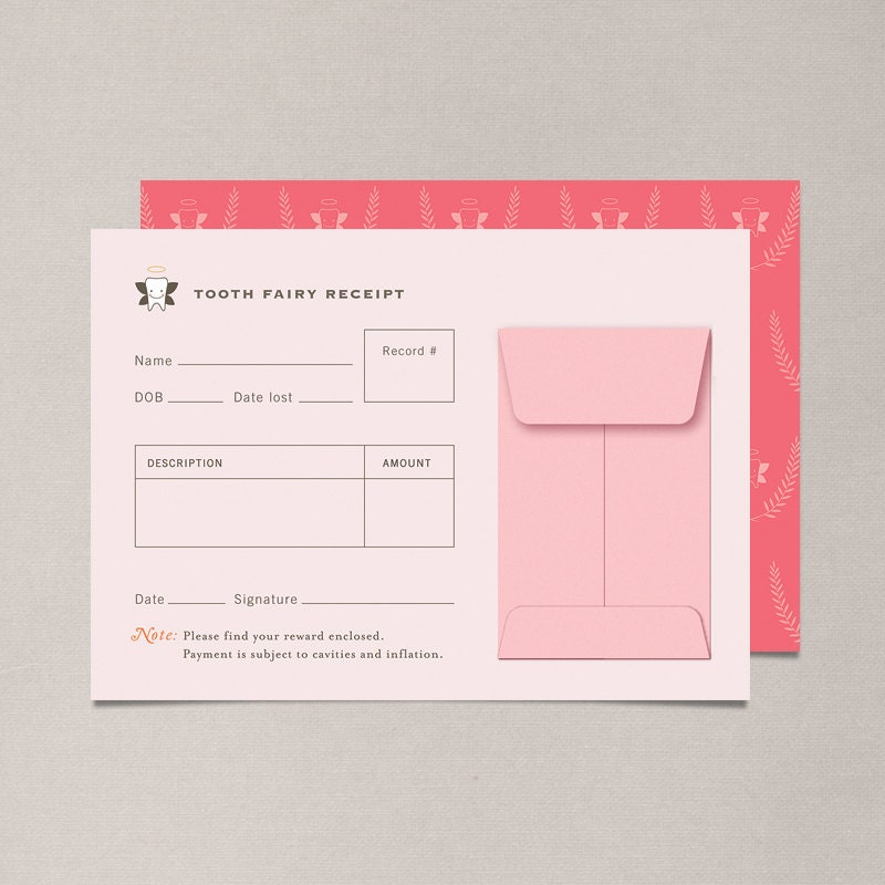 Pale Pink Tooth Fairy Receipts - Set of 10