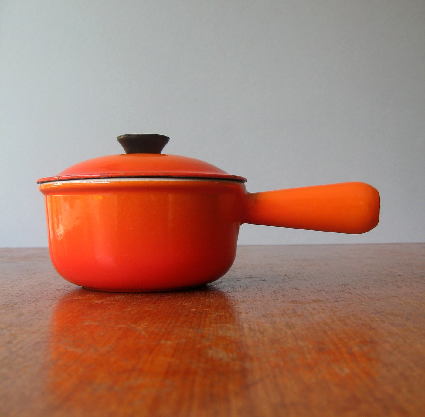 Vintage Le Creuset Enamel Saucepan - Flame Orange Size 14