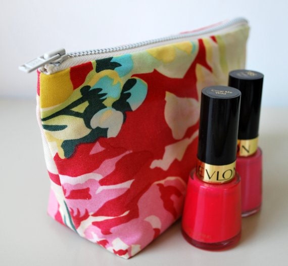 Zippered Pouch with Flat Bottom - Multi Coloured Floral