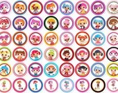 48 Image Lala Doll Inspired 1 inch Medallion Circle Collage Sheet for Bottlecap Jewelry Hair Bows Scrapbooking