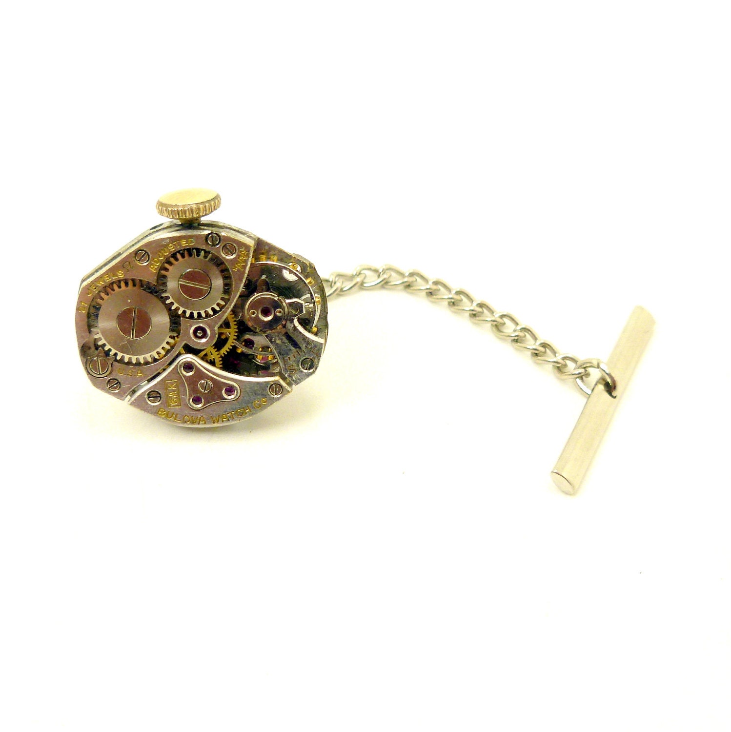 Mens Steampunk Tie Tack, Steampunk Watch Movement Tie Clip