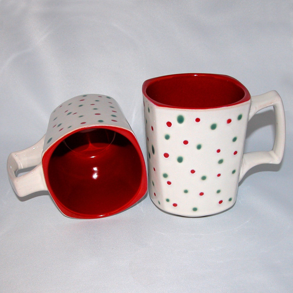 Holiday Coffee Mugs, Two Christmas Mugs, White with Red and Green Dots, Pair of  Ceramic Cups - NorthernTraders