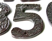 House Numbers - Outdoor Modern- Set of 3 - Rustic Espresso Brown -  Pottery Letters