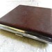 Vintage cigarette Case - Leather Cigarette Holder - Mens Wallet - Silver Compact - Metal Tin