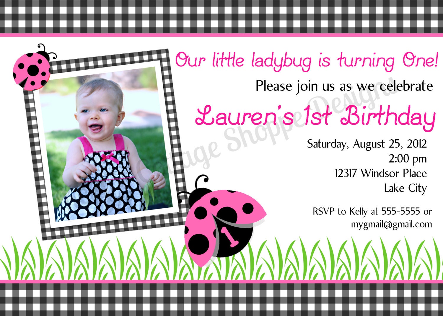 Photo Ladybug Birthday Party Invitation.... Custom, Printable, Digital Il_570xn
