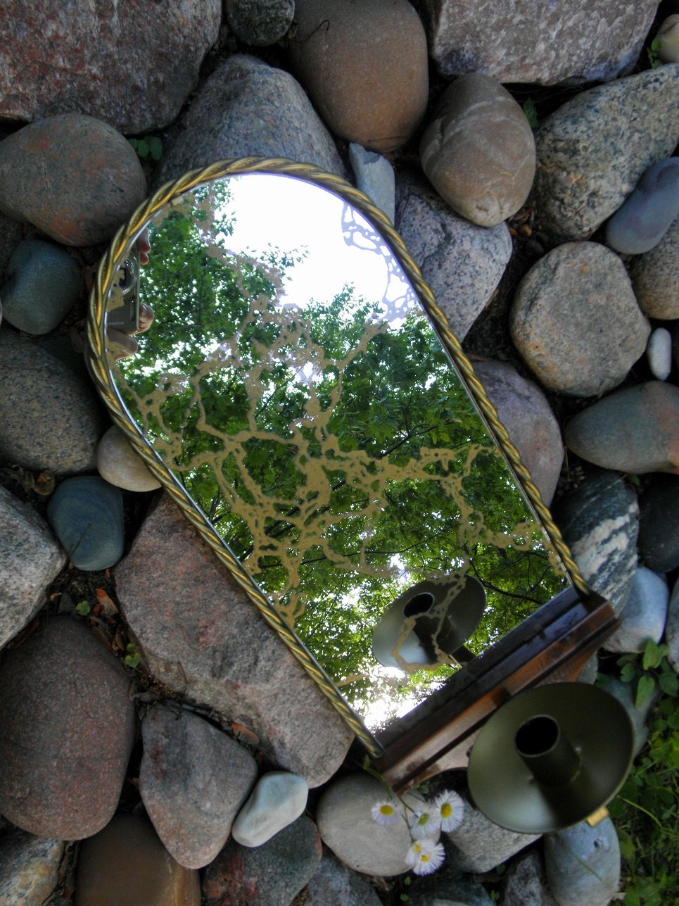 Vintage Mirror Candle Sconce - Large - Romantic Elegant Decor - Garden room - Cottage Chic -  Retro Regency Decor