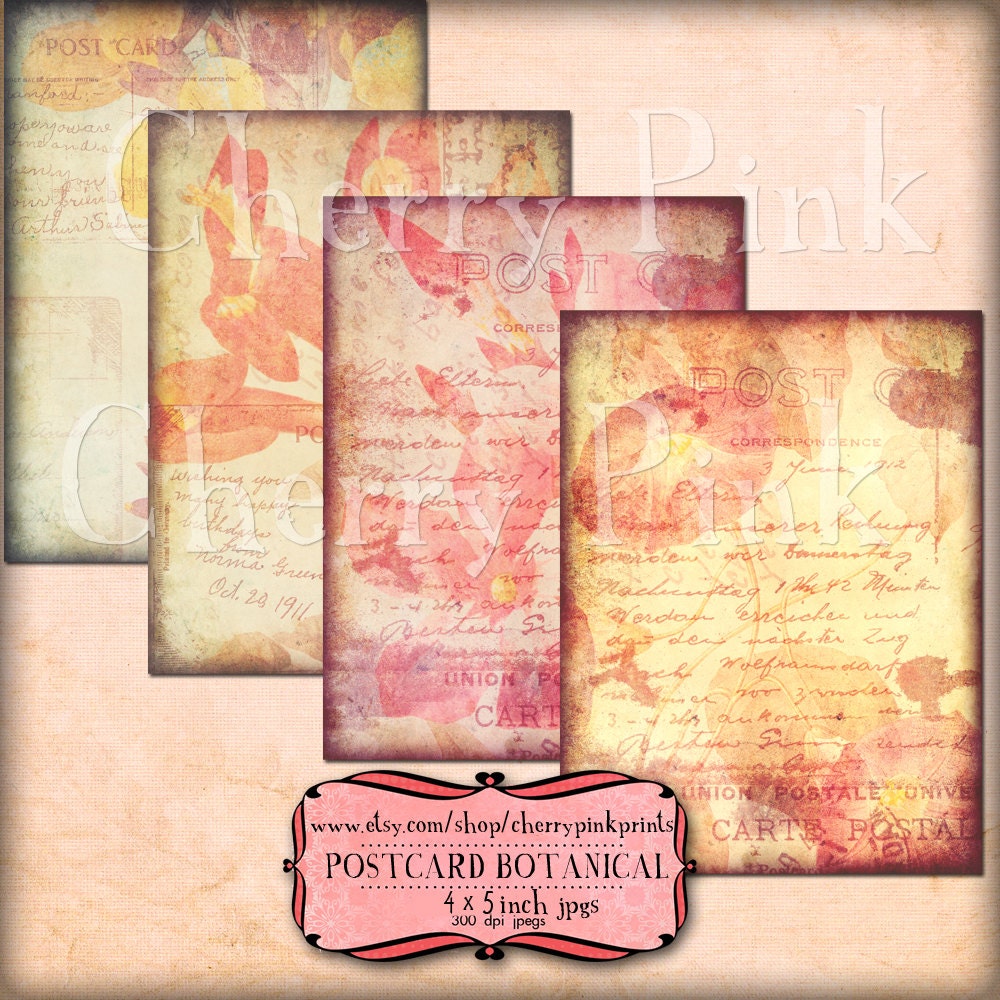 Digital collage sheet VINTAGE POSTCARDS by CherryPinkPrints