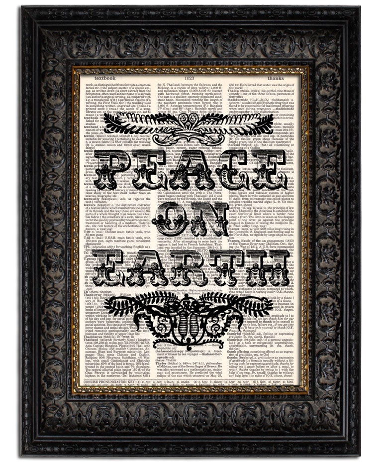 dictionary art print PEACE on EARTH II in Black, Christmas Art, Holiday Home Decor, 8x10 art print