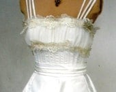 1950s Stunning Wedding Dress Ivory Satin Spaghetti Straps Custom