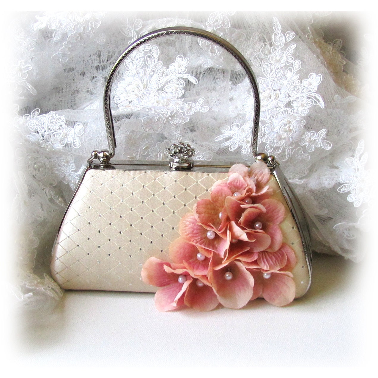 Wedding clutch, Ivory, Blush, Bridal clutch, Swarovski crystal clutch, vintage inspired clutch, bridal evening bag, bridesmaid clutch
