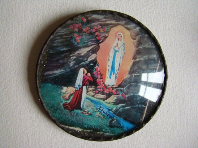 Souvenir of Lourdes France Ste Bernadette in front of the Virgin in her Cave