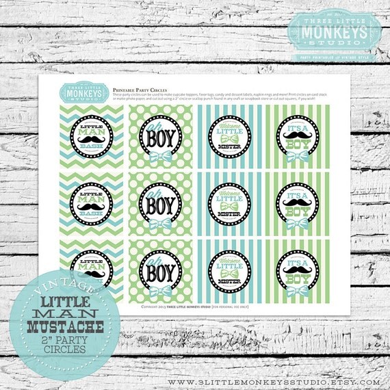INSTANT DOWNLOAD Little Man Baby Shower 2" Party Circles PLUS Favor Tags Il_570xn