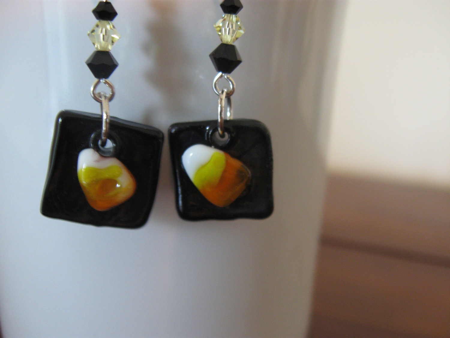 Halloween Candy Corn Glass Bead Wire Earrings