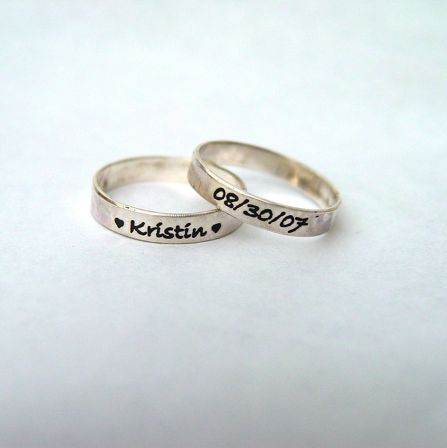 Stacking rings (2) sterling silver your choice of inscription custom personalized engraved