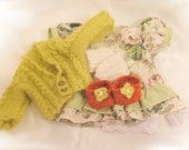 Waldorf doll clothes set - panties, dress, shoes, sweater