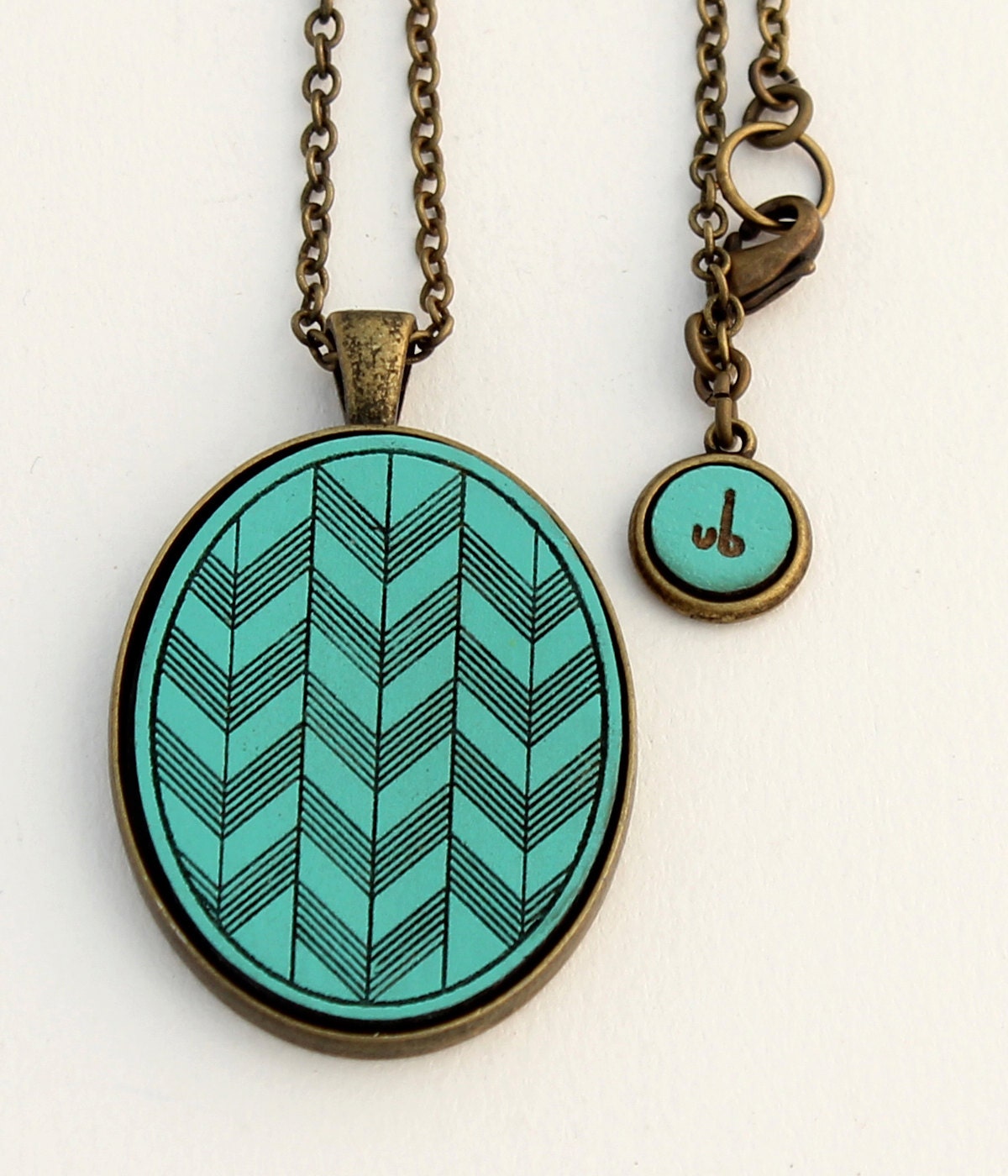 Geometric Necklace- Tripple Arrow Design - Laser Cut and Etched Wood - Turquoise
