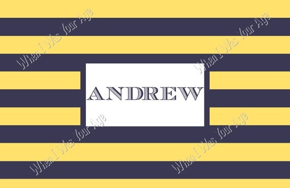 Yellow & Navy Stripe Personalized Placemat Il_570xn