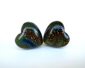 dichroic glass heart studs copper blue black hipster BACK TO SCHOOL