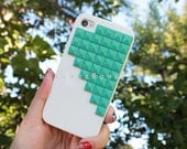 FREE Shipping US -- Mint Teal Green Studs White Studded iPhone 4 4S Phone Case AT&T Verizon Sprint