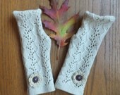 Lacy Ecru Fingerless Knit Gloves - Country Girl, OOAK, Arm Warmers, Prairie Girl Wedding, Boho, Wild Crow Farms
