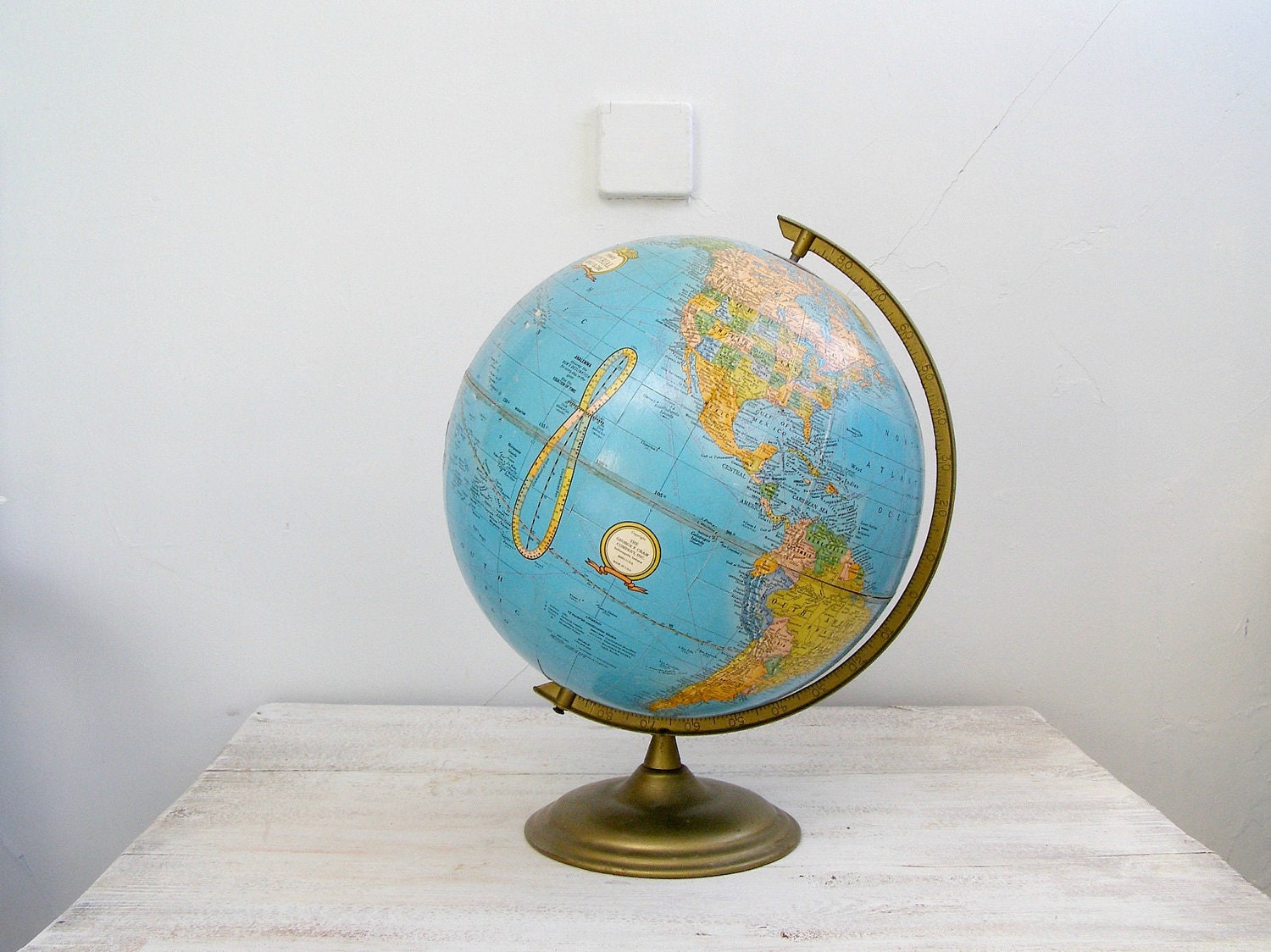 Vintage Globe, Cram's Imperial World Globe with metal base, Mad Men office decoration, Gift for man, mid century home office