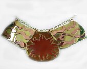 Statement Necklace, Copper & Brass, Triptych, Sun and  Rays, Bib Necklace
