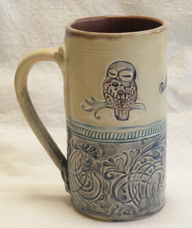 Owl handmade ceramic coffee mug 20oz stoneware 20B019