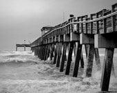 Stormy Weather, Beach, Ocean, Pier, Nautical, Home Decor, Black, Gray, White, 8x10 Print - MissMPhotography