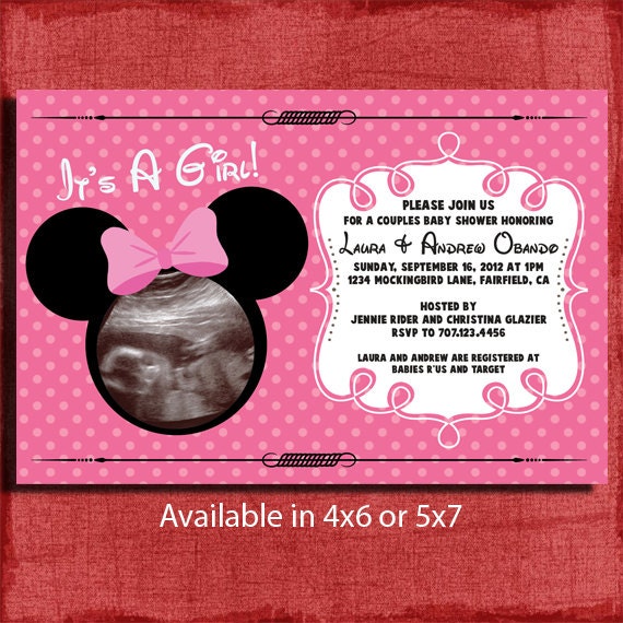 Printable Minnie Mouse Inspired Baby Shower 4x6 or 5x7 Invitation with ...