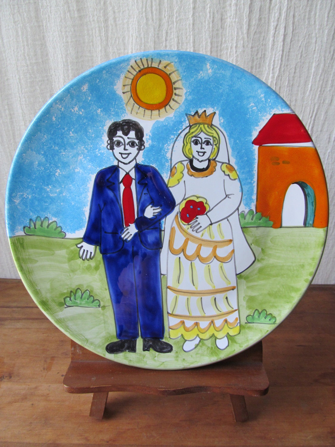 Vintage Nino Parrucca Hand Painted Traditional Wedding Decorative Wall Plate - Italy
