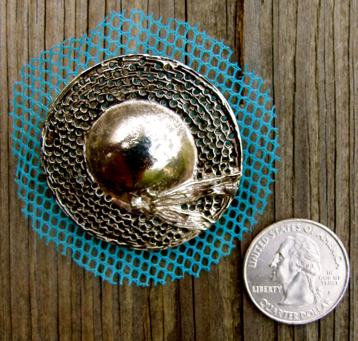 Antique Silver Toned Tea Party Hat Natural Hairclip