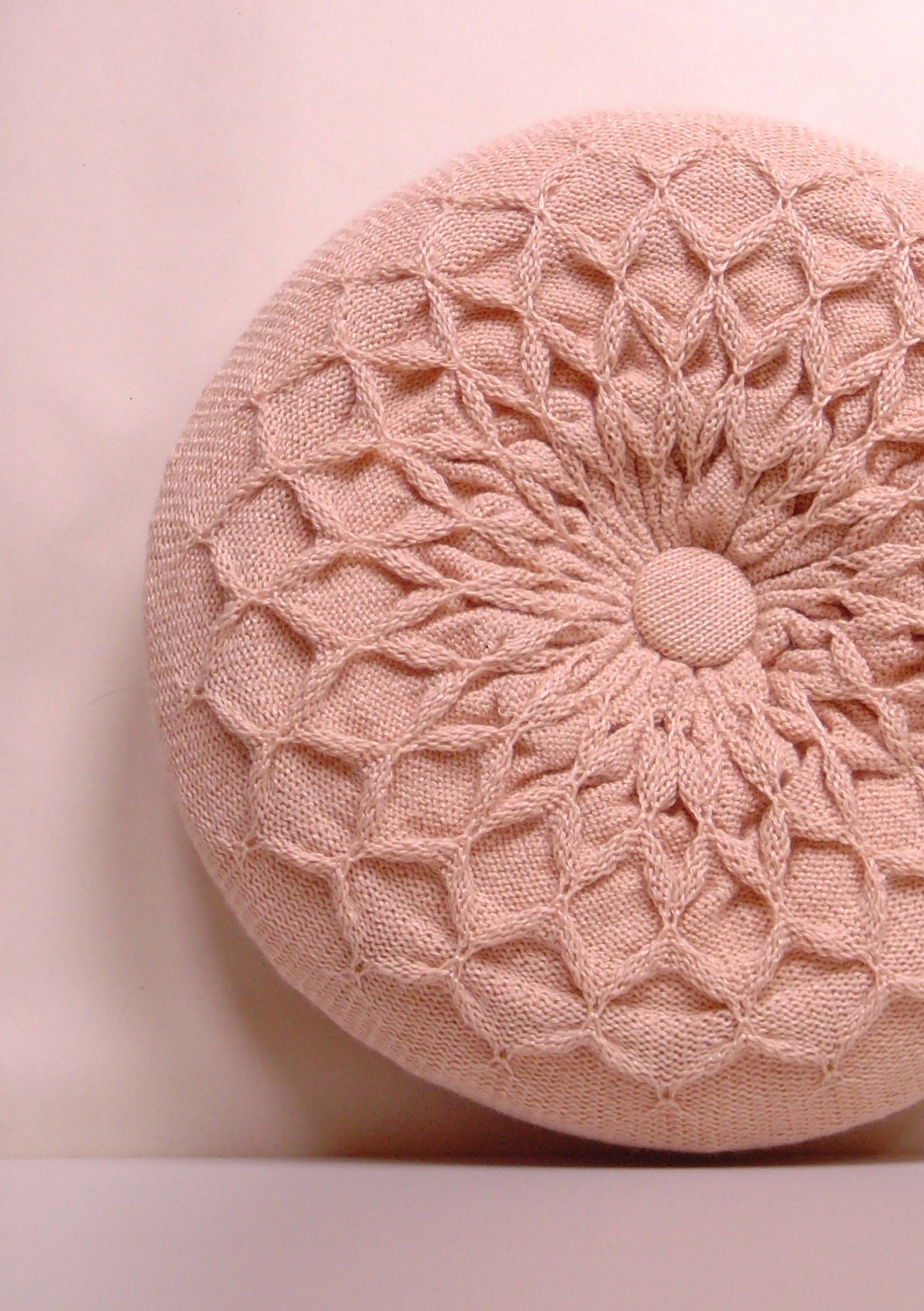 Pillow SALE Peach Knitted Circular Waffle Cushion Peach Pillow Hand Puckered Waffle Design Round Pillow Medium Size