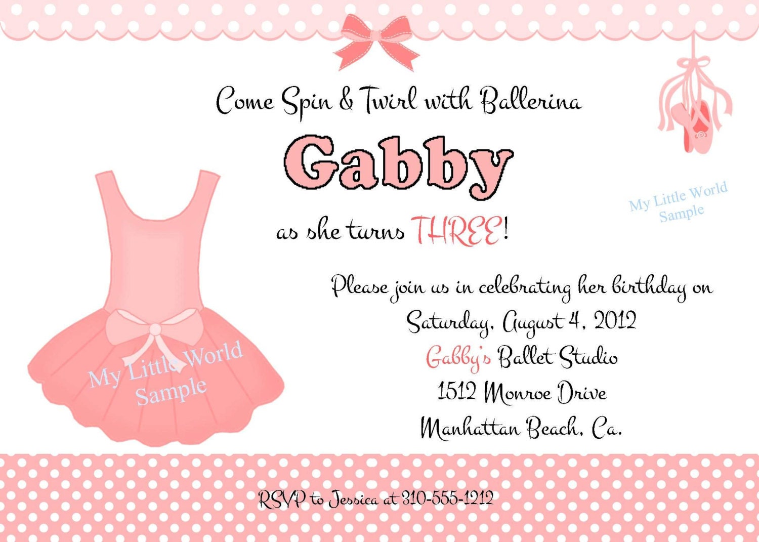 Ballerina Invitation with matching envelope, DIY PRINTABLE 5x7 Il_570xn