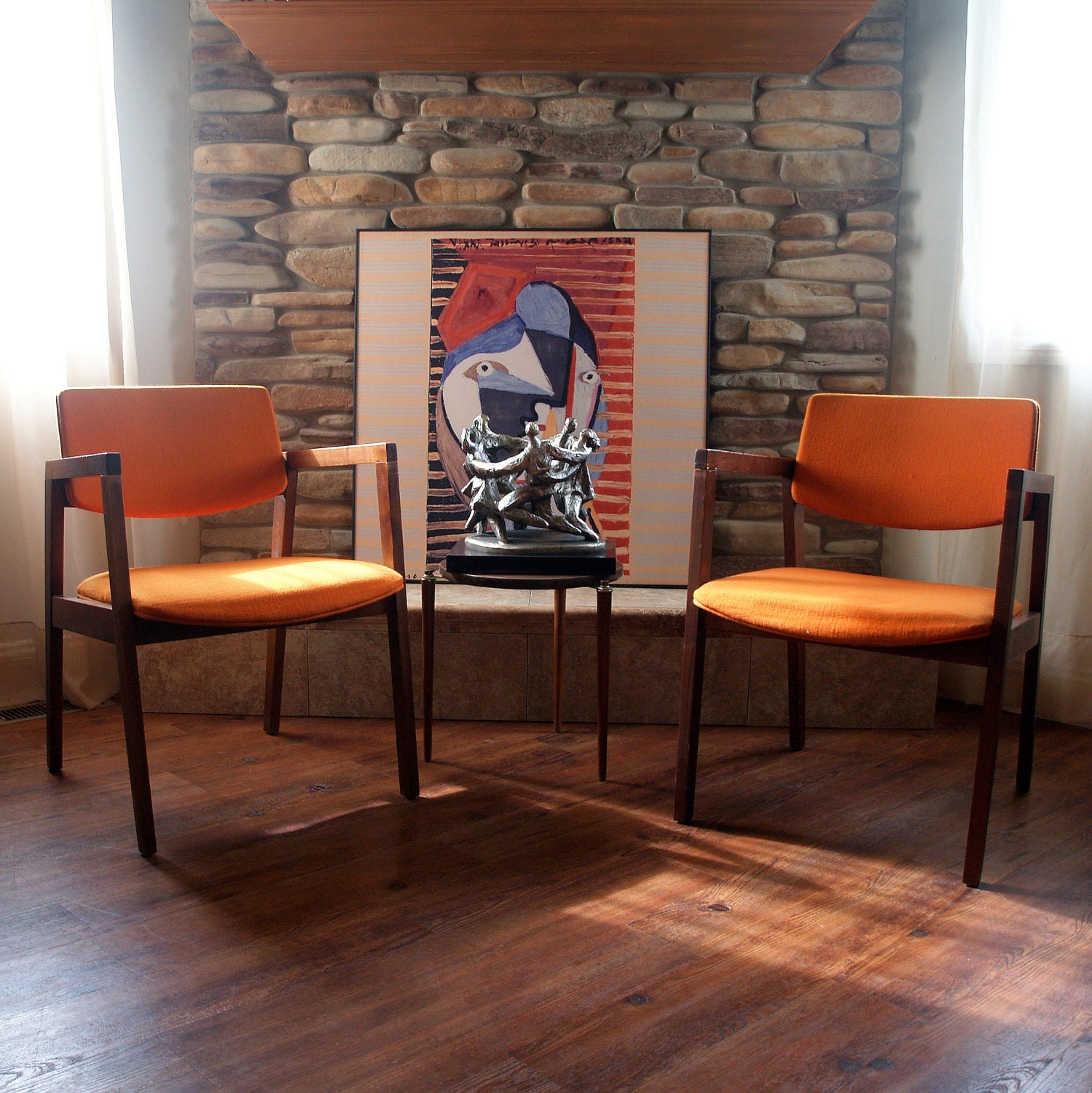 1960s MID MOD Chairs Burnt Orange Danish Modern Style Side, Desk, Accent, Dining Armchair Walnut Teak Wood Mid Century Modern Furniture