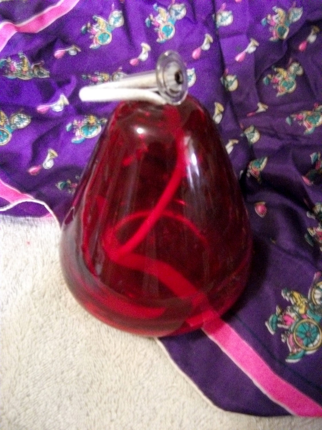 RARE Vintage Hand Blown Ruby Red Art Glass Oil Lamp burns Regular or Scented Oils Only 12 USD