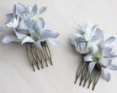 Blue Flowers Petite Hair Comb Set. Weddings. Spring, Summer, Bridal Headpiece, Fashion. Floral Hair Pin, Wedding. Rustic