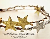 Stars and Berries Hair Crown. Bohemian. Hair Accessories, Winter. Wedding Tiara. glitter, Silver. Gold. Twinkle. New Years Accessory