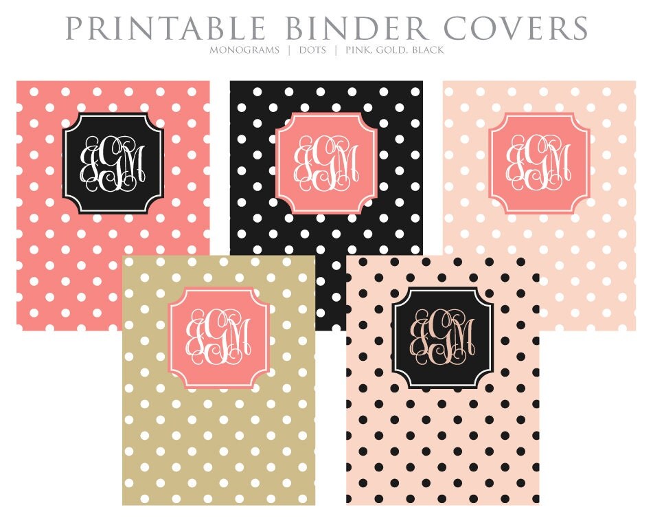 Printable Binder Covers Monogram Dots Pink by ThePreppyGreek