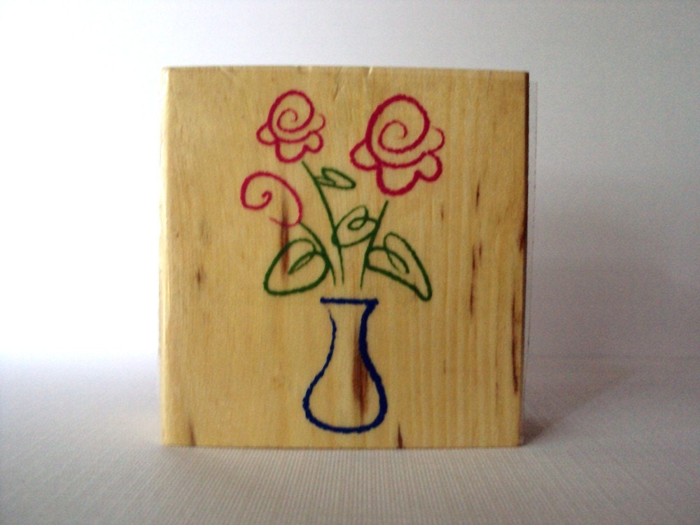Flowers in a Vase Wooden Mounted Rubber Stamping Block DIY cards, scrapbooking, and tags