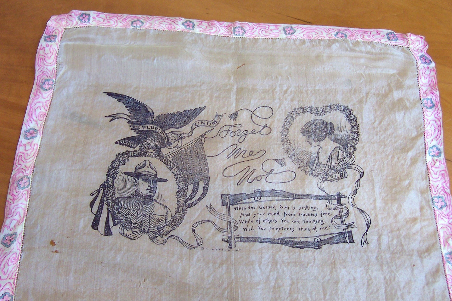 WWI Handkerchief Military Memorabilia Collectible Silk Hanky 1910's era