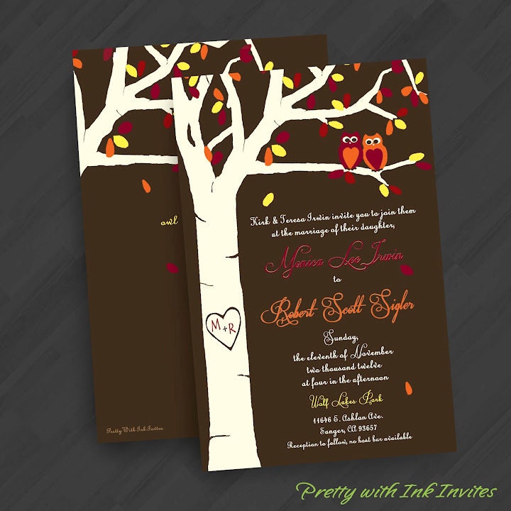 Love's a Hoot with White Birch Invitations for Engagement/Shower/Wedding/Birthday/Your Special Event (Shown in Fall Colors)