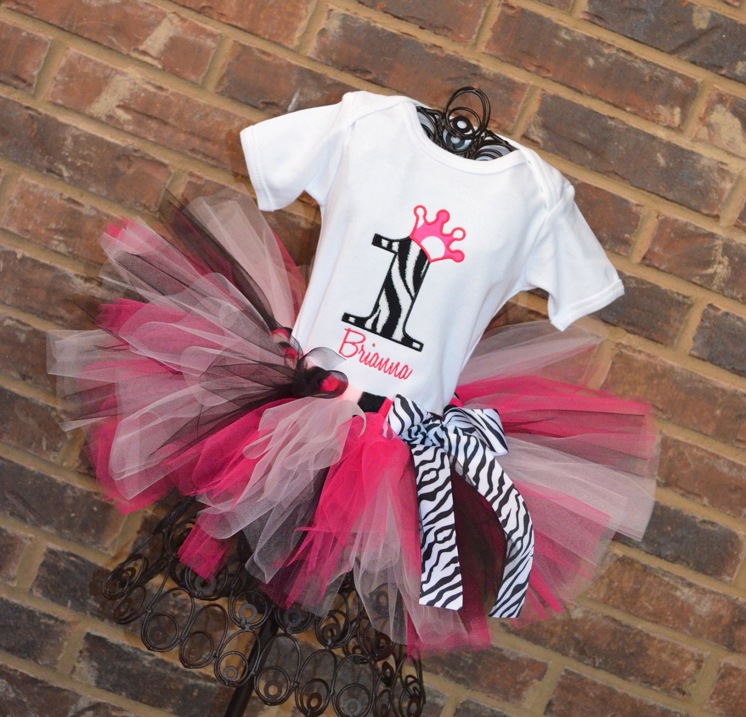 Hot Pink and Zebra Print Birthday Number Crown Tutu Outfit