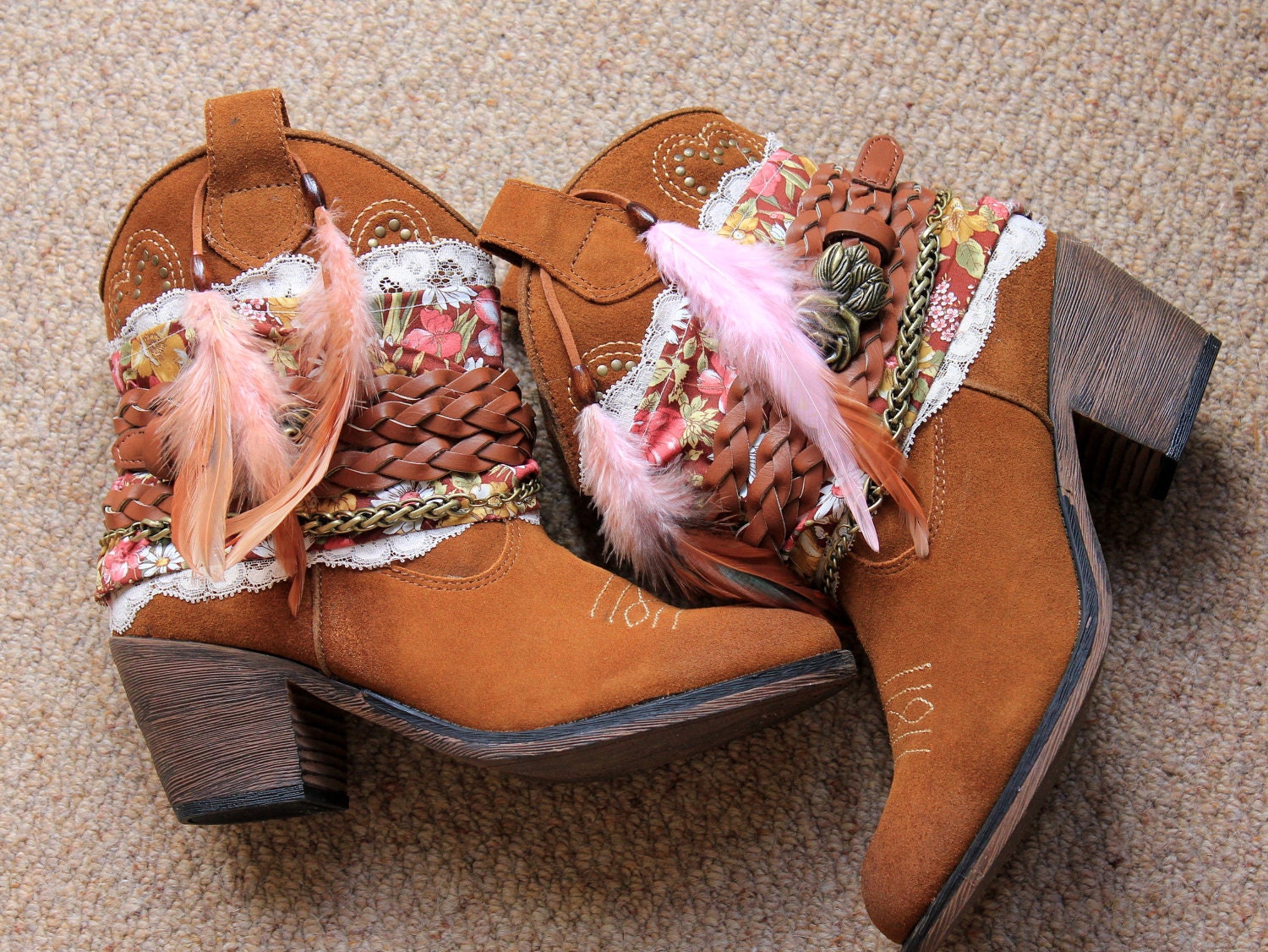 Tan handmade leather cowboy boots US size 9