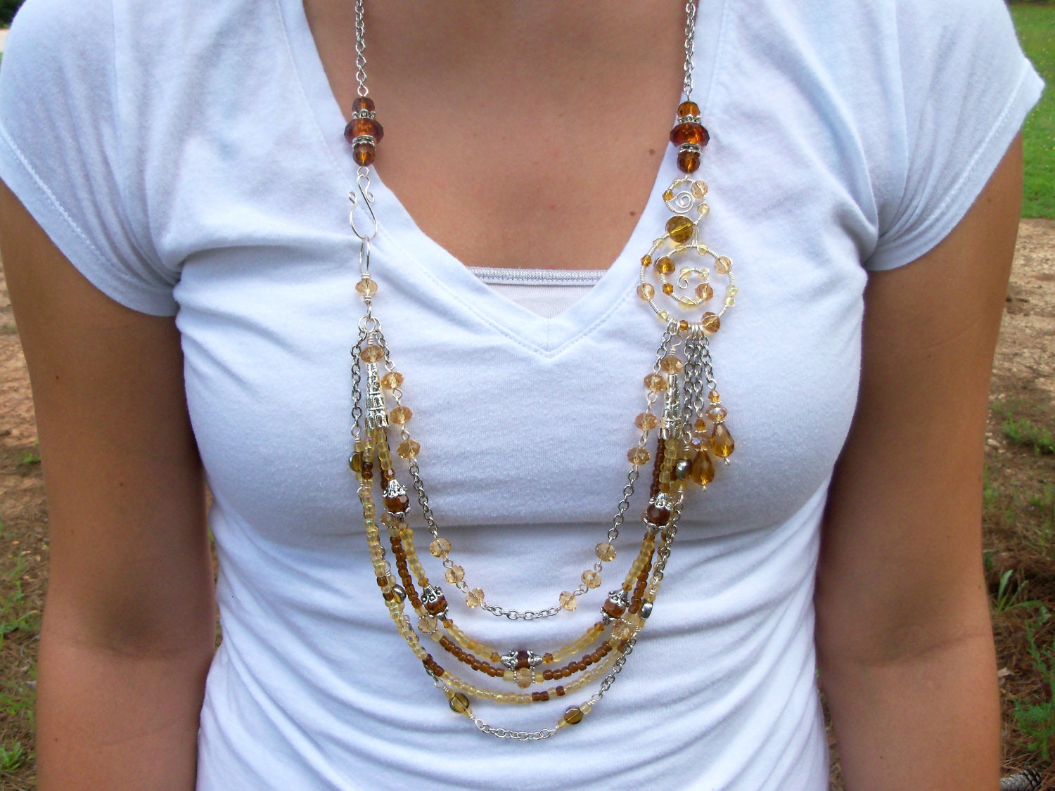 Topaz and Citrine Crystals Layered Necklace