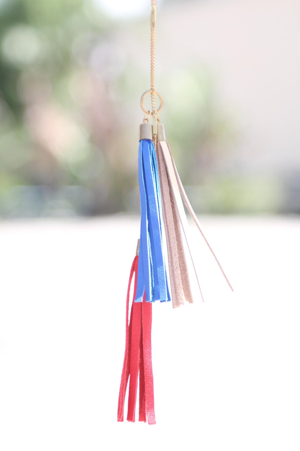 Red White & Blue Leather Three Tassel Necklace